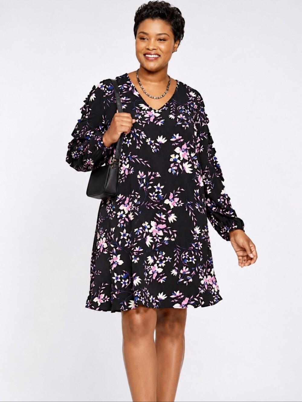 AVA & VIV | Black Floral Dress/ Tunic Plus Size